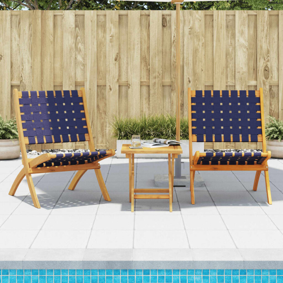 vidaXL Tuinstoelen 2 st inklapbaar met tafel massief hout blauw afbeelding 1