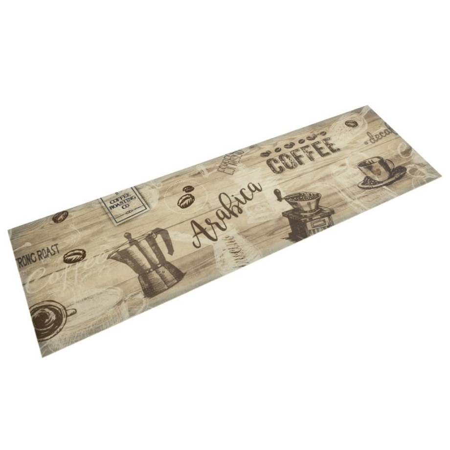 vidaXL Keukenmat wasbaar koffieprint 45x150 cm fluweel bruin afbeelding 1