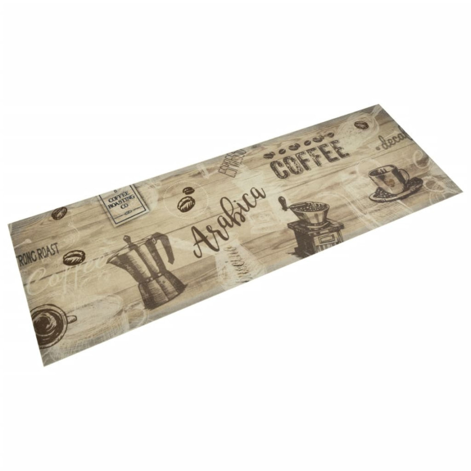 vidaXL Keukenmat wasbaar koffieprint 60x180 cm fluweel bruin afbeelding 1