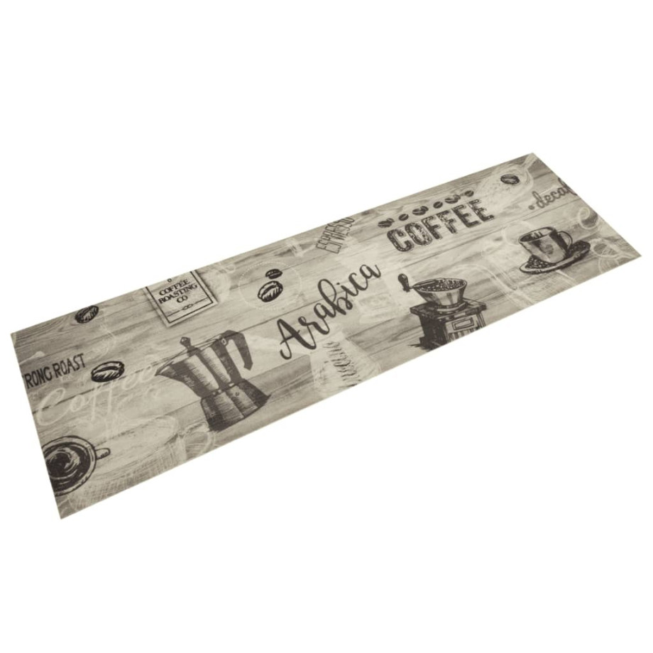 vidaXL Keukenmat wasbaar koffieprint 45x150 cm fluweel grijs afbeelding 1