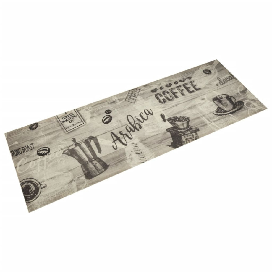 vidaXL Keukenmat wasbaar koffieprint 60x180 cm fluweel grijs afbeelding 1