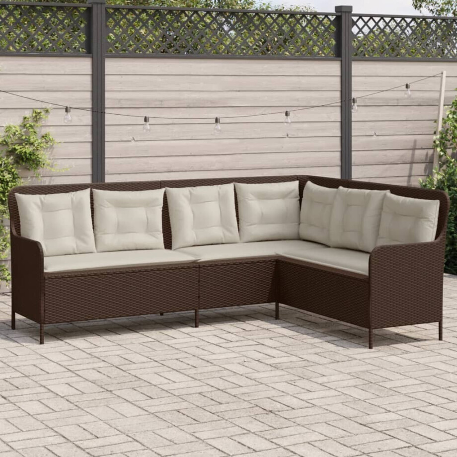 vidaXL Tuinbank met kussens L-vormig poly rattan bruin afbeelding 1