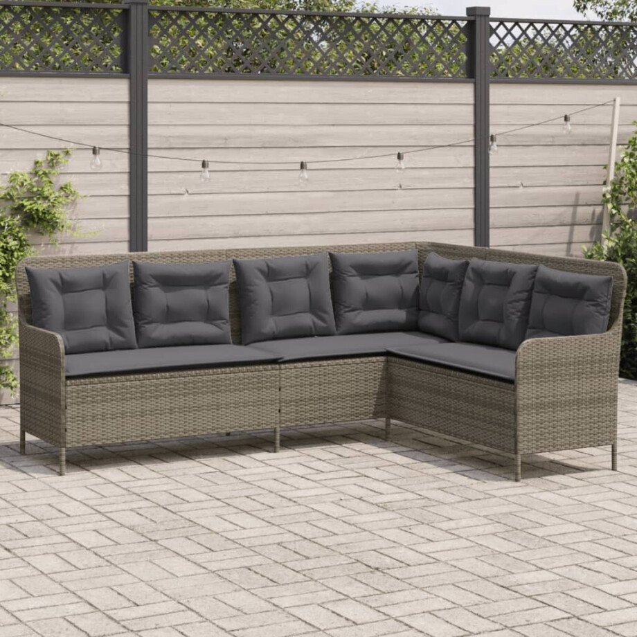 vidaXL Tuinbank met kussens L-vormig poly rattan grijs vidaXL Tuinbank met kussens L-vormig poly rattan grijs afbeelding 1