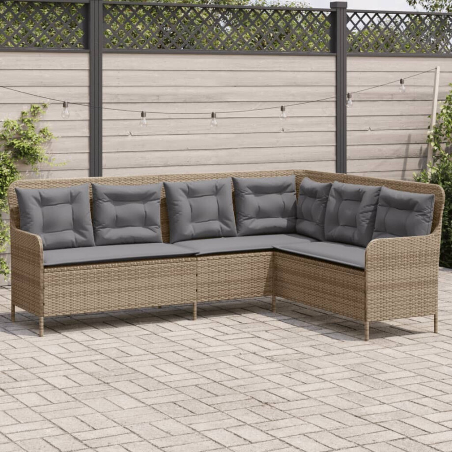 vidaXL Tuinbank met kussens L-vormig poly rattan beige vidaXL Tuinbank met kussens L-vormig poly rattan beige afbeelding 1