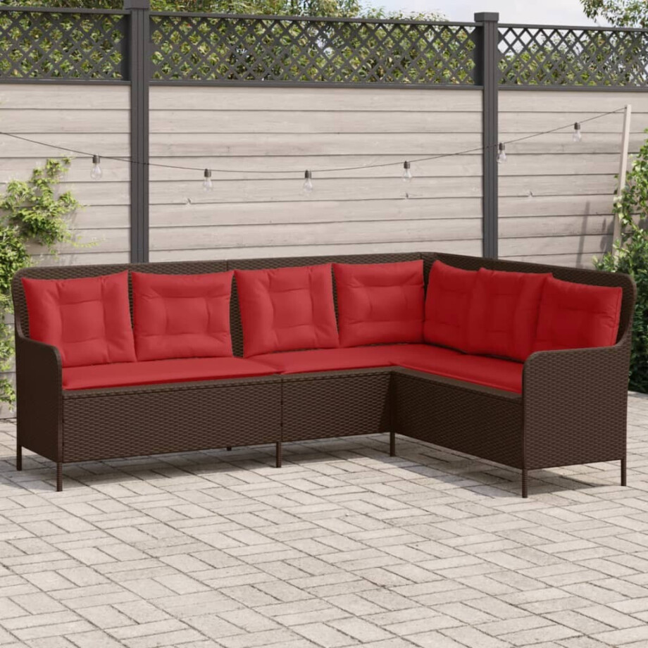 vidaXL Tuinbank met kussens L-vormig bruin poly rattan afbeelding 1