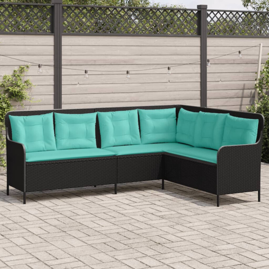vidaXL Tuinbank met kussens L-vormig zwart poly rattan vidaXL Tuinbank met kussens L-vormig zwart poly rattan afbeelding 1