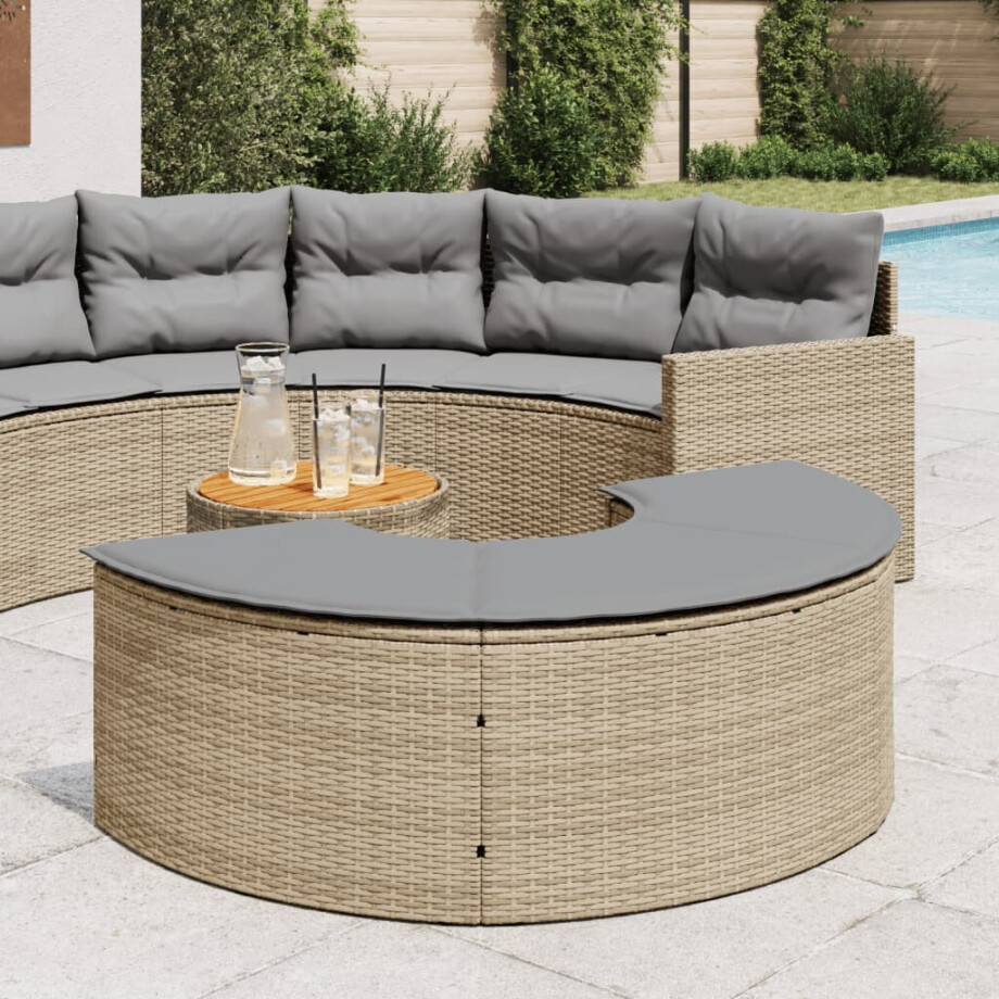 vidaXL Tuinvoetenbank met kussen poly rattan beige afbeelding 1