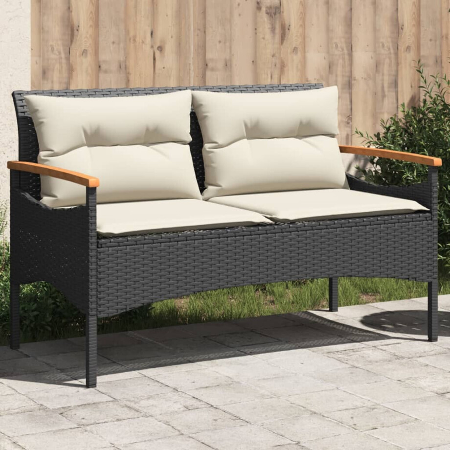 vidaXL Tuinbank met kussens 116x62,5x74 cm poly rattan zwart afbeelding 1