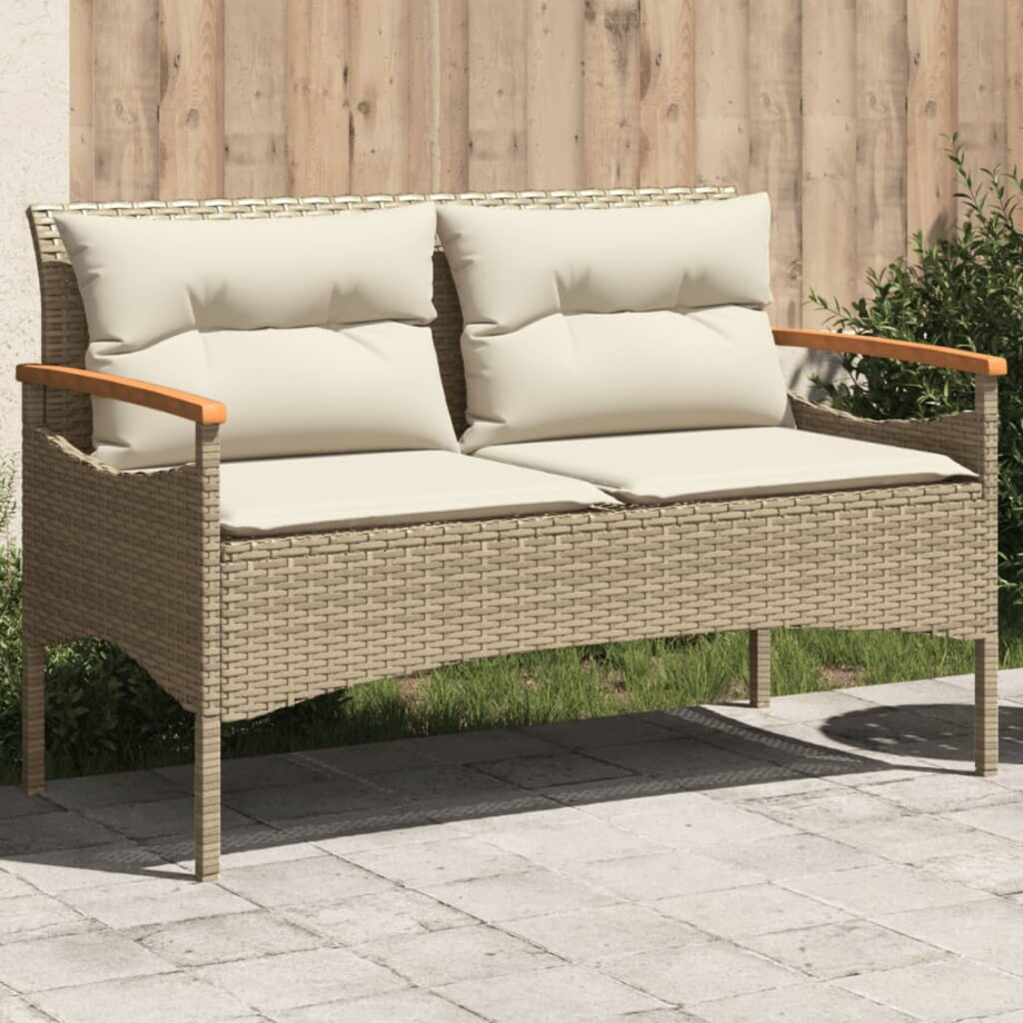 vidaXL Tuinbank met kussens 116x62,5x74 cm poly rattan beige afbeelding 1