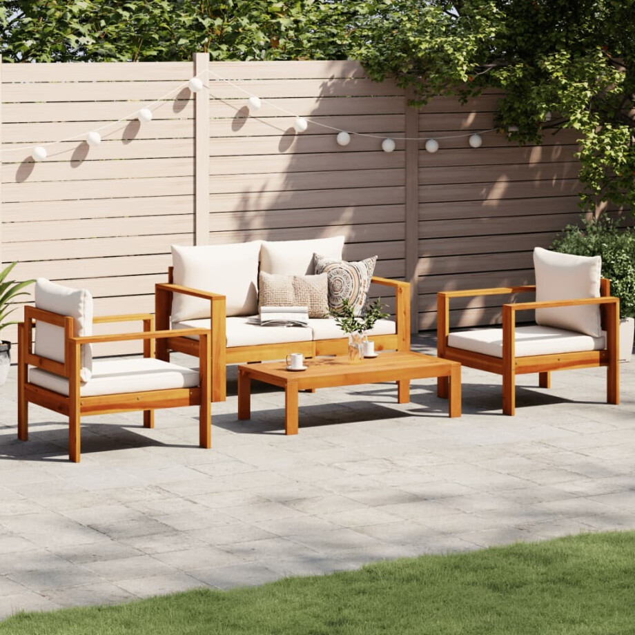 vidaXL 4-delige Loungeset met kussens massief acaciahout afbeelding 1
