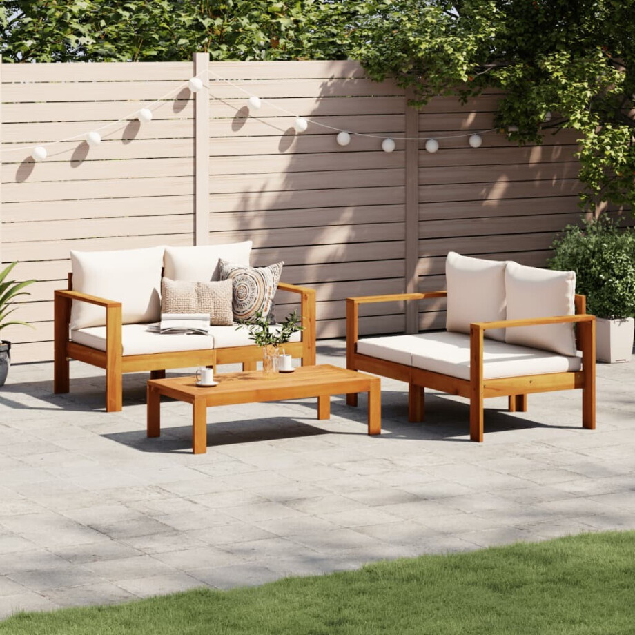 vidaXL 3-delige Loungeset met kussens massief acaciahout afbeelding 1