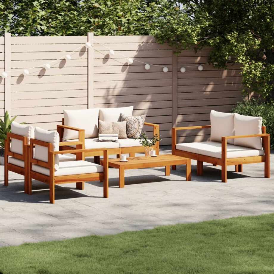 vidaXL 5-delige Loungeset met kussens massief acaciahout afbeelding 1