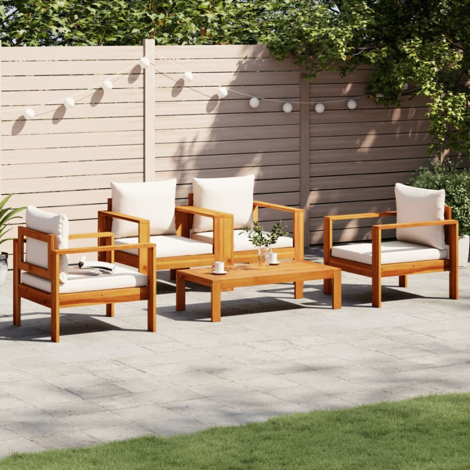 vidaXL 5-delige Loungeset met kussens massief acaciahout afbeelding 1
