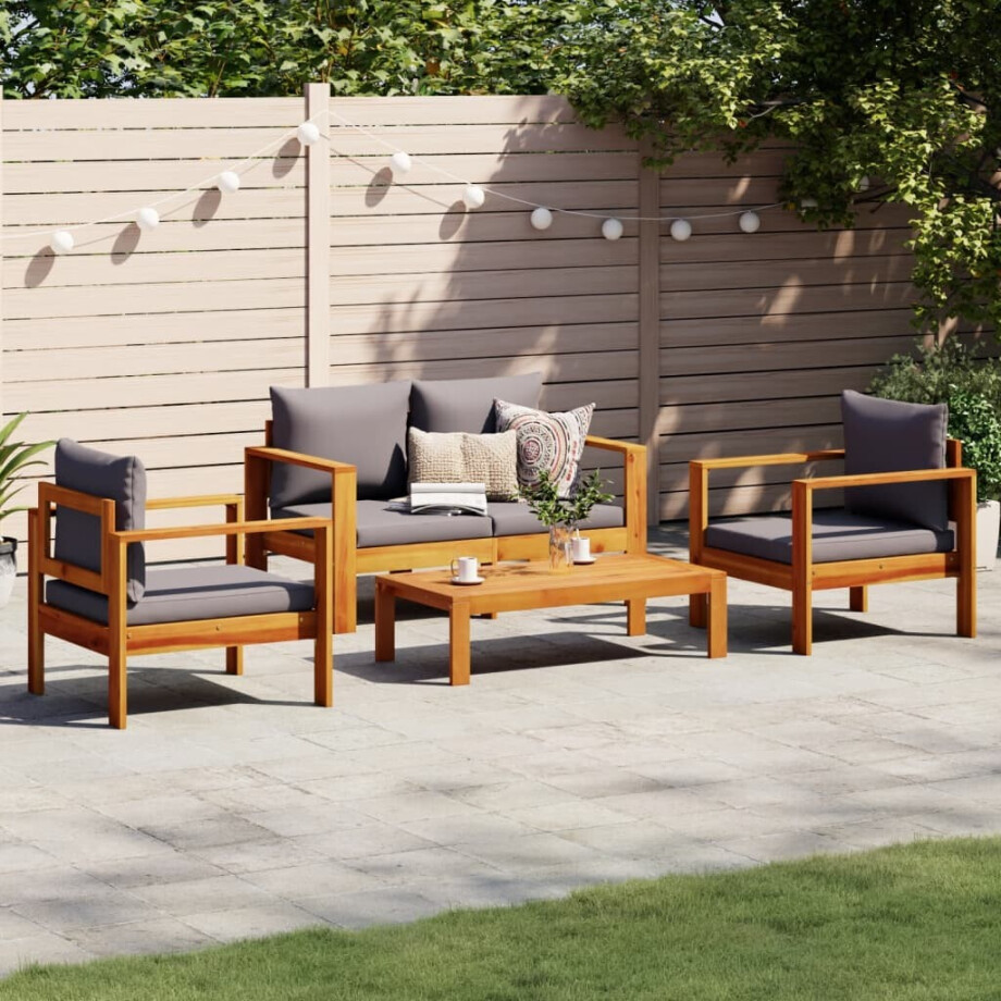 vidaXL 4-delige Loungeset met kussens massief acaciahout afbeelding 1