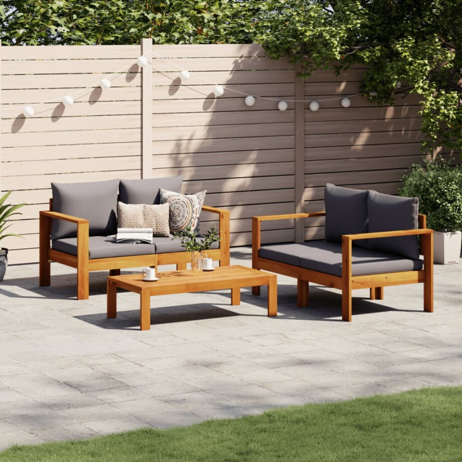 vidaXL 3-delige Loungeset met kussens massief acaciahout afbeelding 1