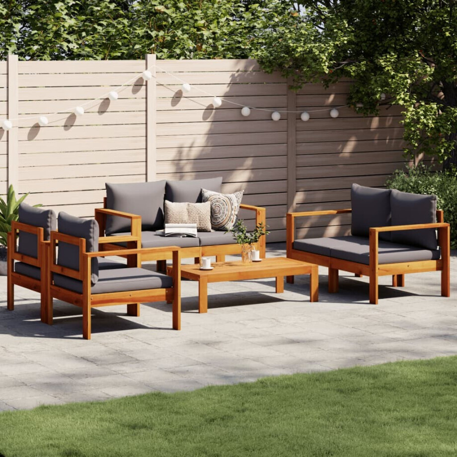 vidaXL 5-delige Loungeset met kussens massief acaciahout afbeelding 1