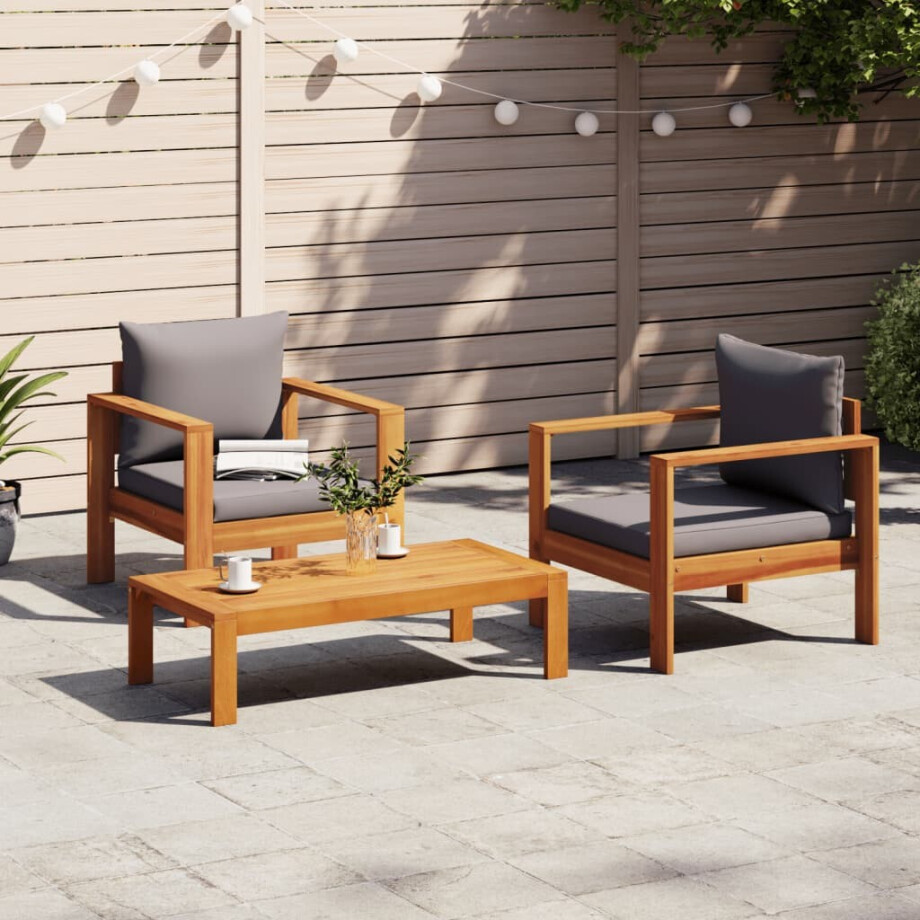 vidaXL 3-delige Loungeset met kussens massief acaciahout afbeelding 1