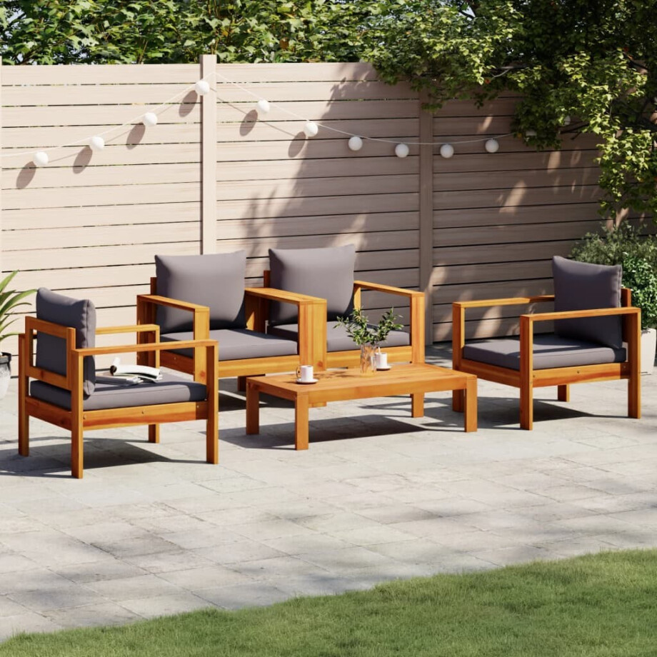 vidaXL 5-delige Loungeset met kussens massief acaciahout afbeelding 1