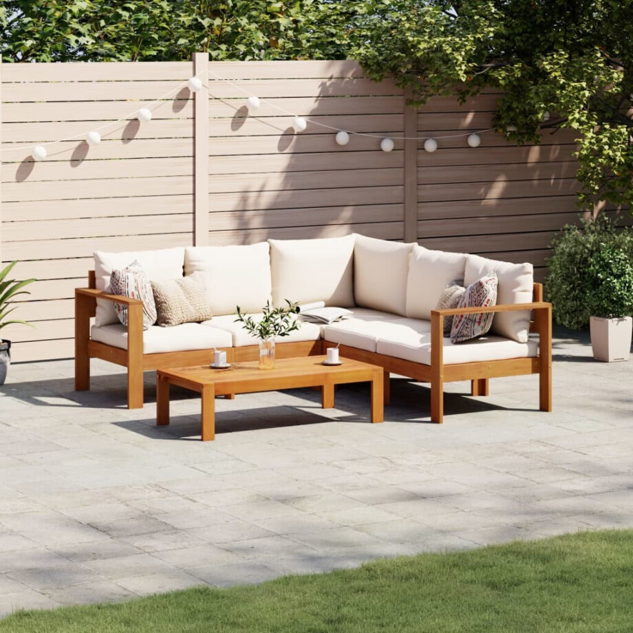 vidaXL 4-delige Loungeset met kussens massief acaciahout afbeelding 1