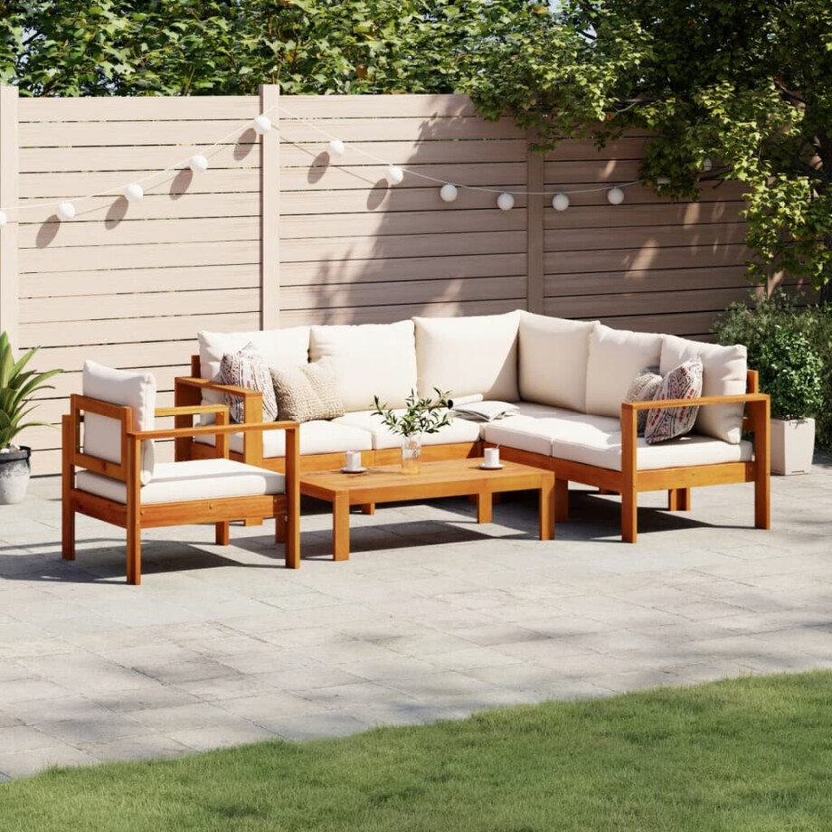 vidaXL 5-delige Loungeset met kussens massief acaciahout afbeelding 1