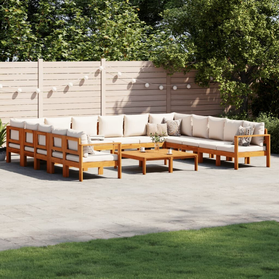 vidaXL 10-delige Loungeset met kussens massief acaciahout afbeelding 1
