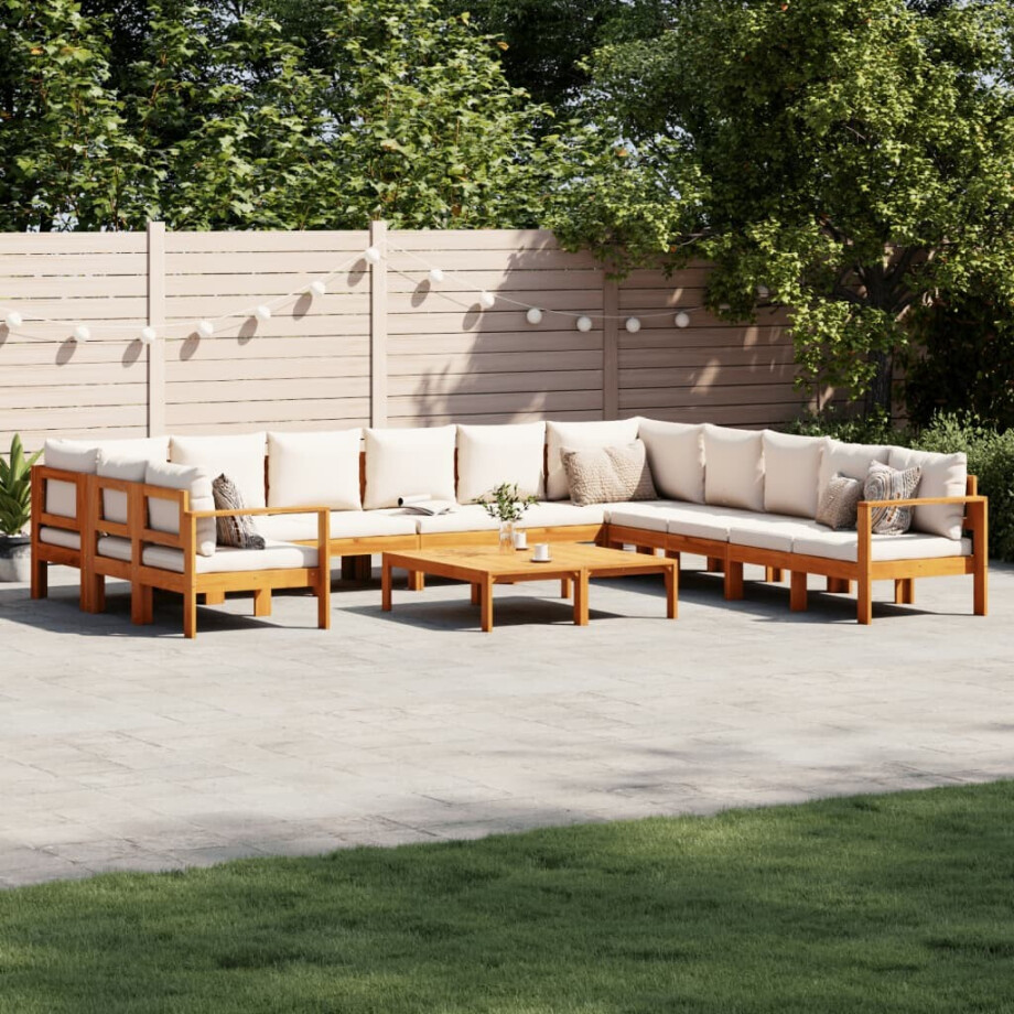 vidaXL 9-delige Loungeset met kussens massief acaciahout afbeelding 1