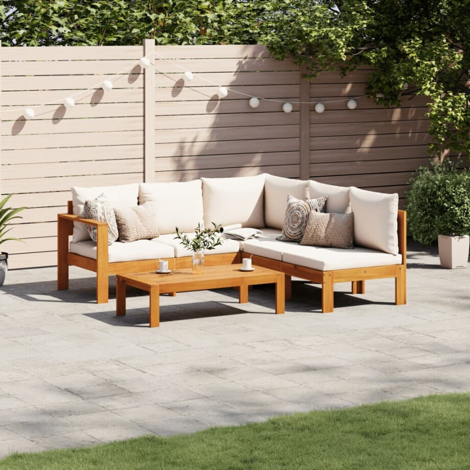 vidaXL 4-delige Loungeset met kussens massief acaciahout afbeelding 1