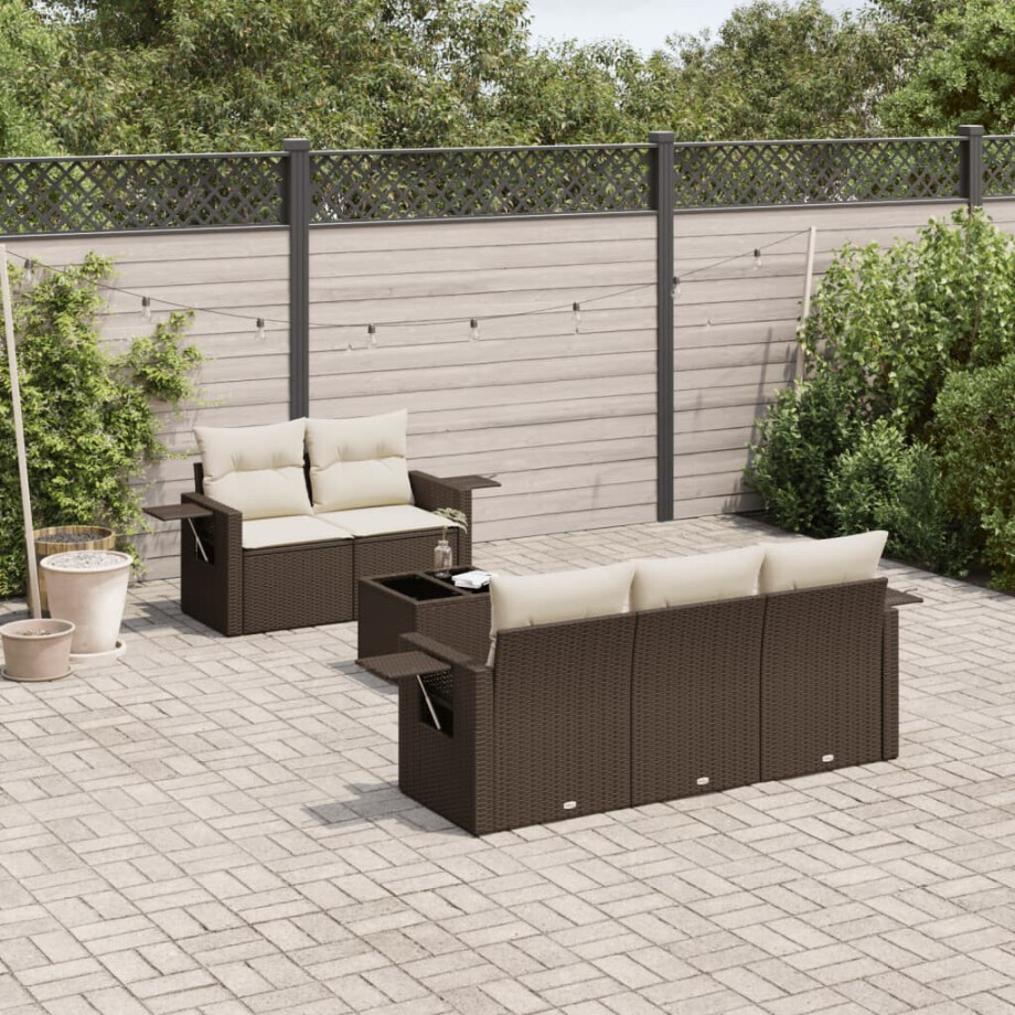 vidaXL 6-delige Loungeset met kussens poly rattan bruin vidaXL 6-delige Loungeset met kussens poly rattan bruin afbeelding 1