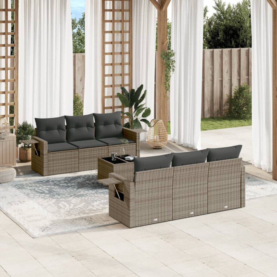 vidaXL 7-delige Loungeset met kussens poly rattan grijs afbeelding 1