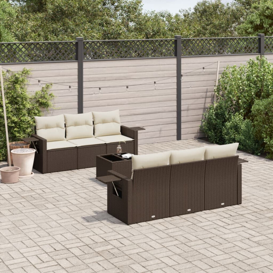 vidaXL 7-delige Loungeset met kussens poly rattan bruin afbeelding 1