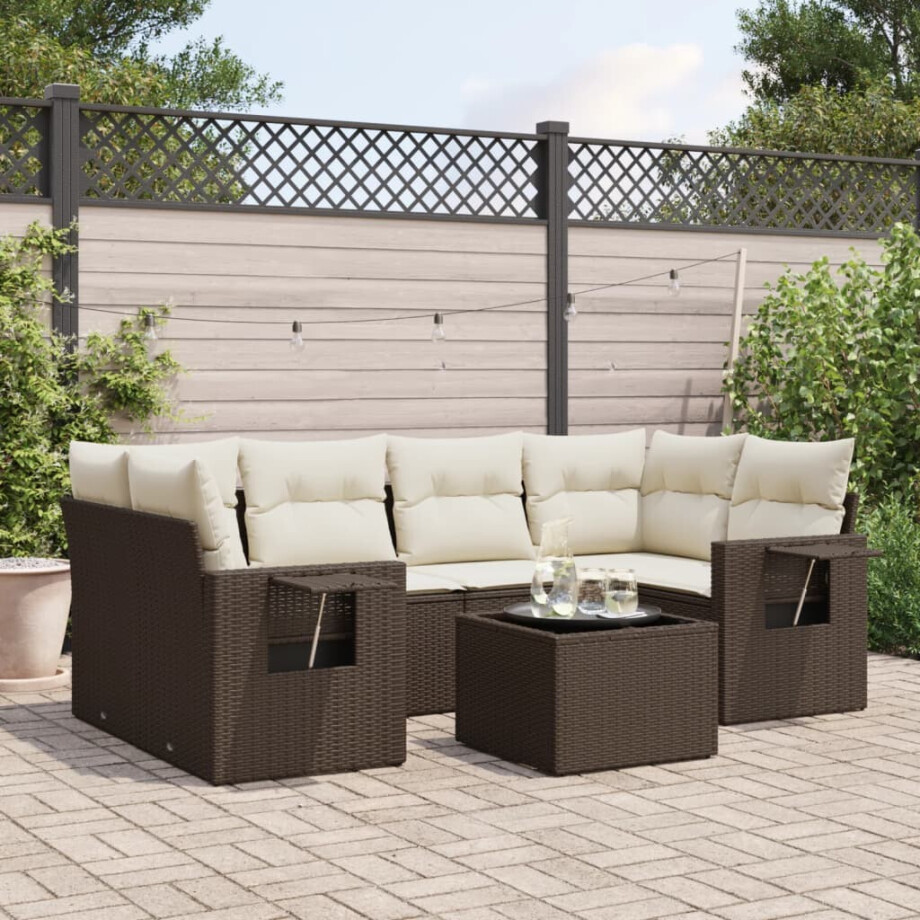 vidaXL 7-delige Loungeset met kussens poly rattan bruin afbeelding 1
