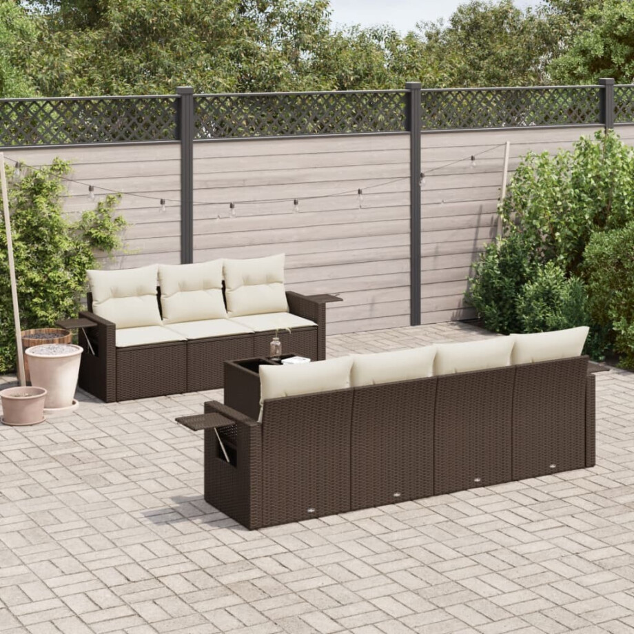 vidaXL 8-delige Loungeset met kussens poly rattan bruin afbeelding 1