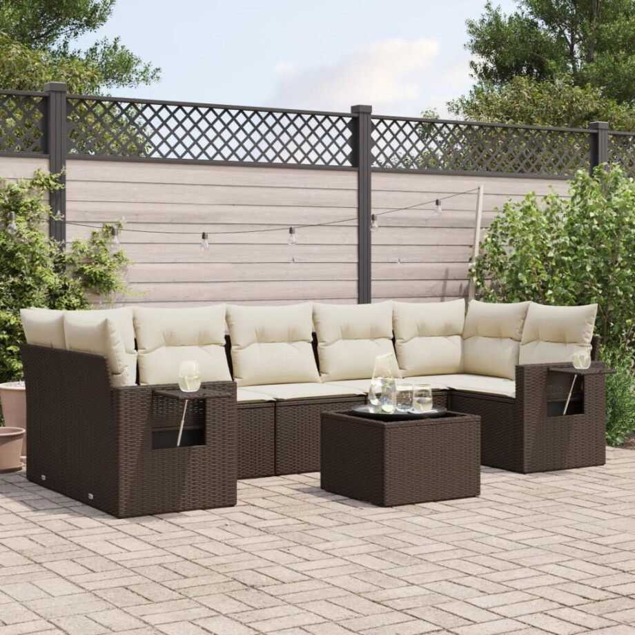 vidaXL 8-delige Loungeset met kussens poly rattan bruin afbeelding 1