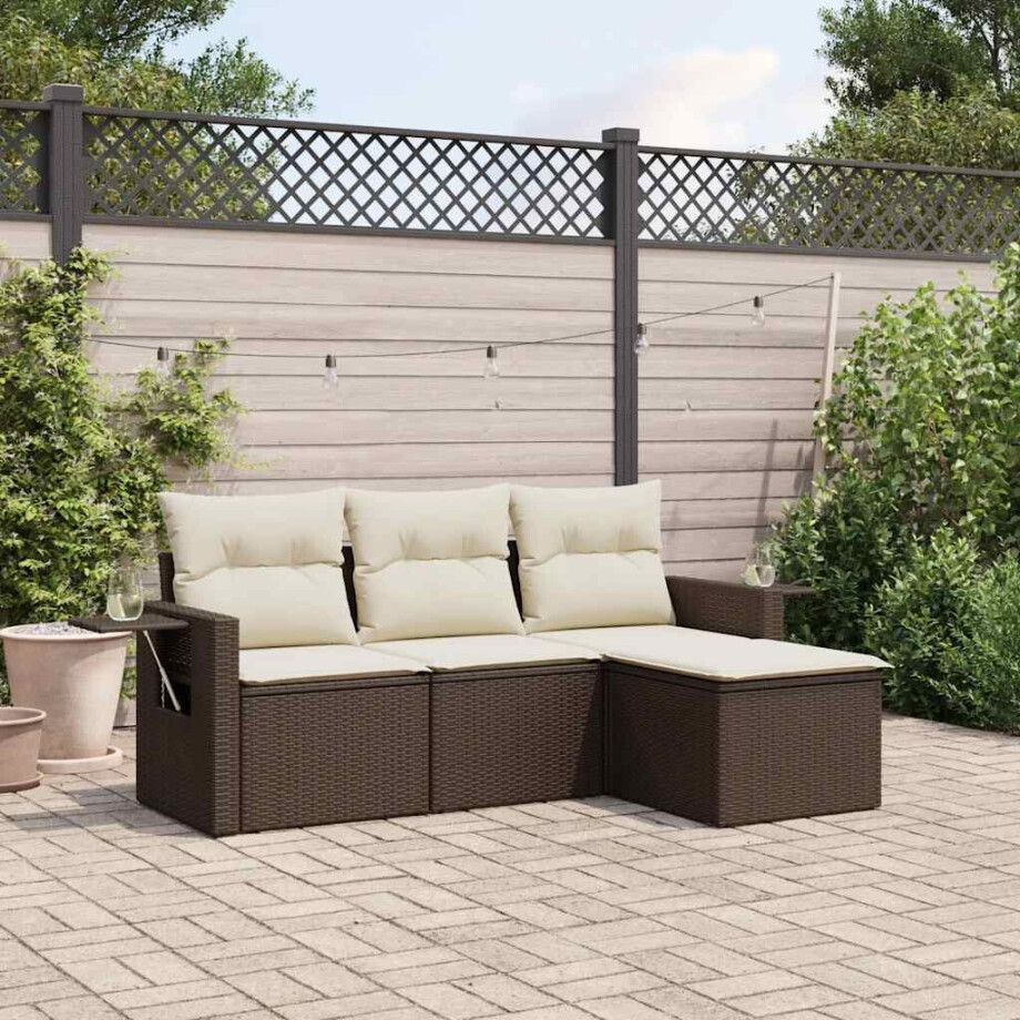vidaXL 4-delige Loungeset met kussens poly rattan bruin afbeelding 1