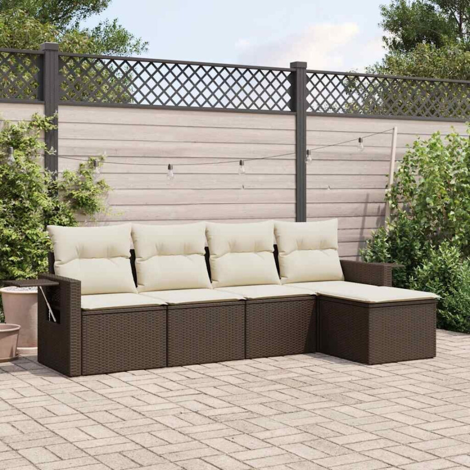 vidaXL 5-delige Loungeset met kussens poly rattan bruin afbeelding 1