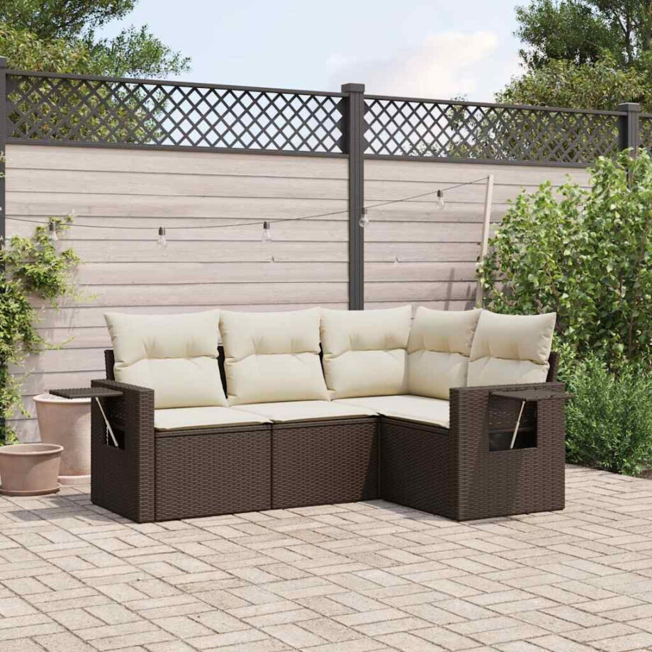 vidaXL 4-delige Loungeset met kussens poly rattan bruin afbeelding 1