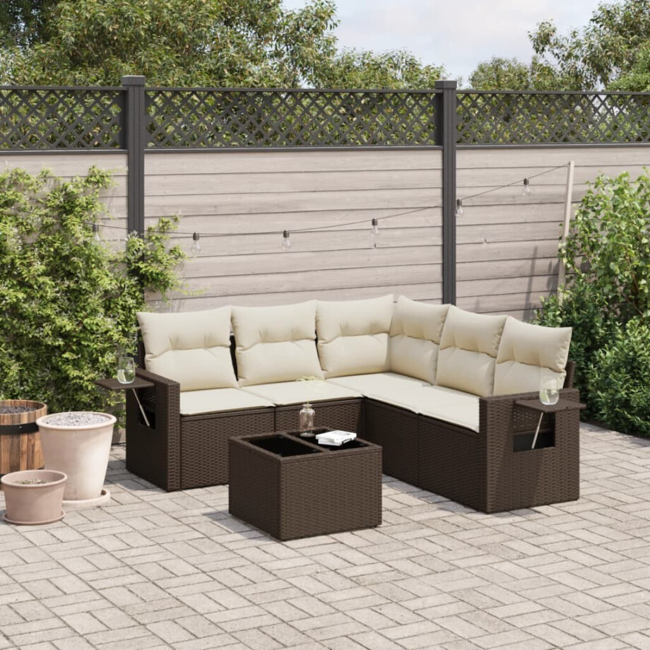 vidaXL 6-delige Loungeset met kussens poly rattan bruin afbeelding 1
