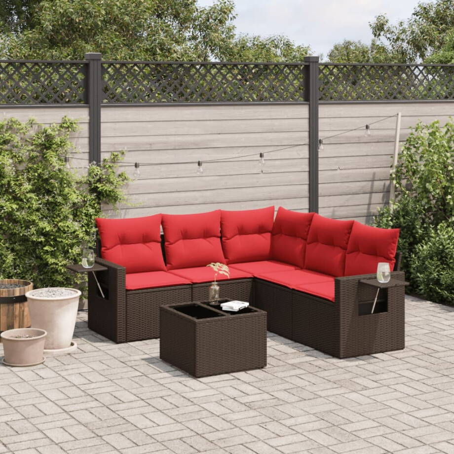 vidaXL 6-delige tuinbankset met kussens, bruin polyrotan afbeelding 1