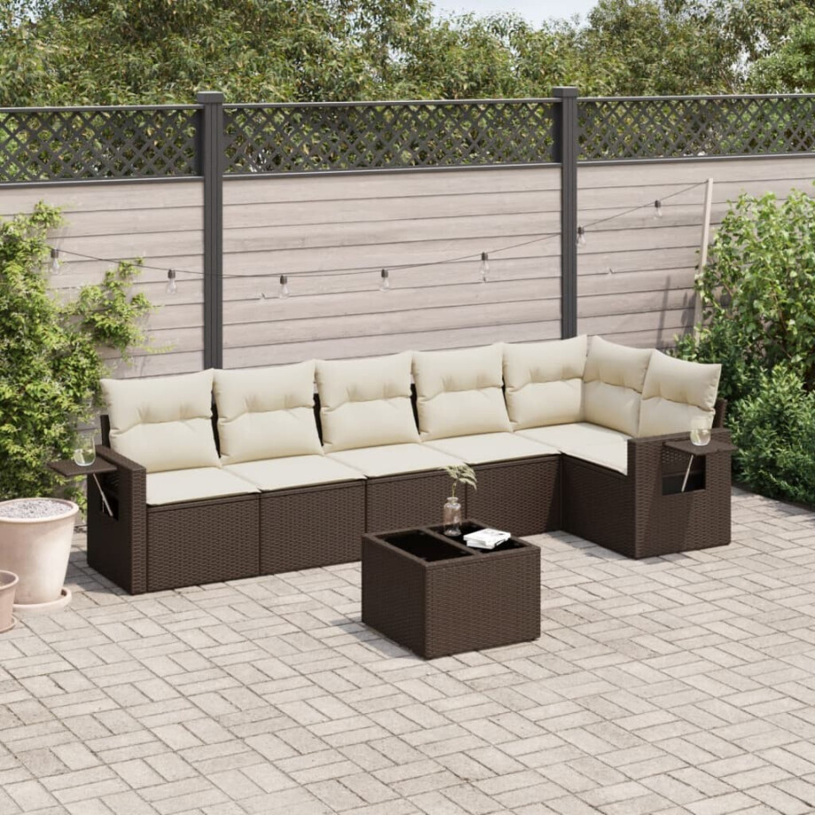 vidaXL 7-delige Loungeset met kussens poly rattan bruin afbeelding 1