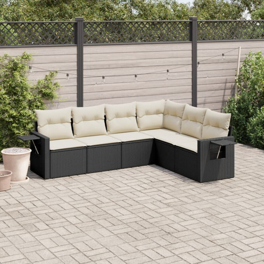 vidaXL 6-delige Loungeset met kussens poly rattan zwart afbeelding 1
