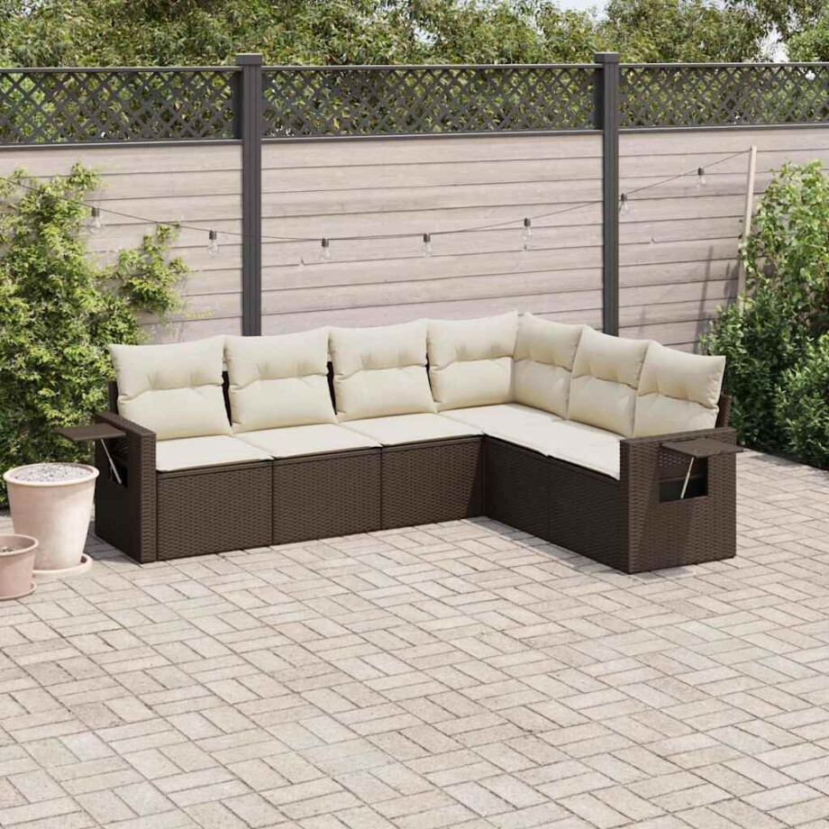 vidaXL 6-delige Loungeset met kussens poly rattan bruin afbeelding 1