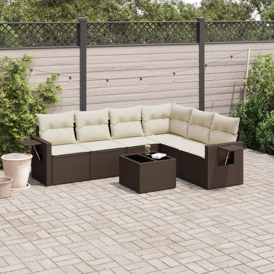 vidaXL 7-delige Loungeset met kussens poly rattan bruin afbeelding 1