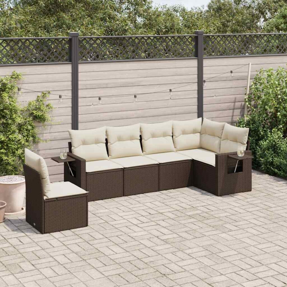 vidaXL 6-delige Loungeset met kussens poly rattan bruin afbeelding 1