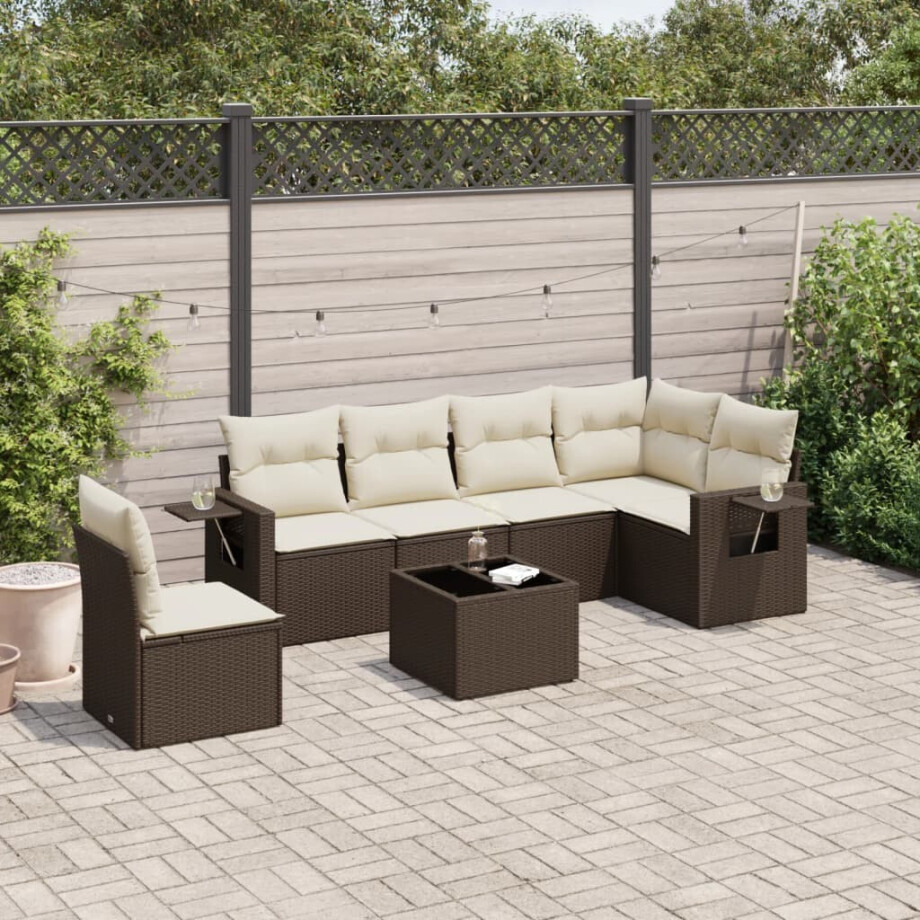 vidaXL 7-delige Loungeset met kussens poly rattan bruin afbeelding 1