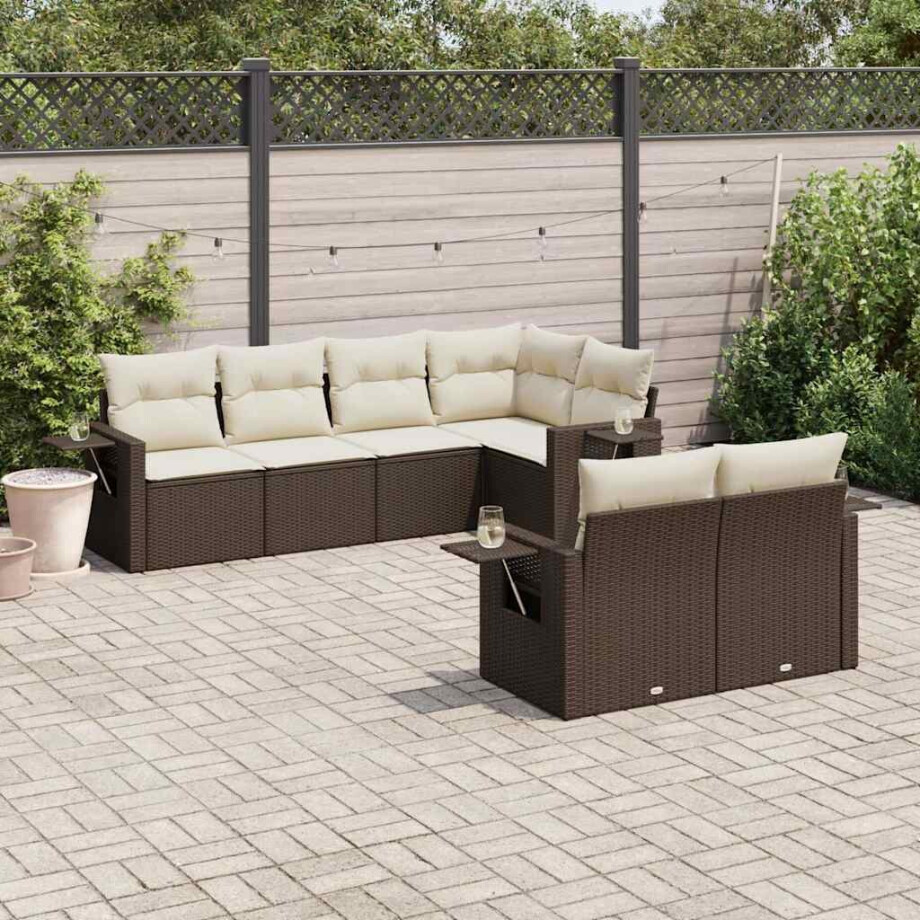 vidaXL 7-delige Loungeset met kussens poly rattan bruin afbeelding 1