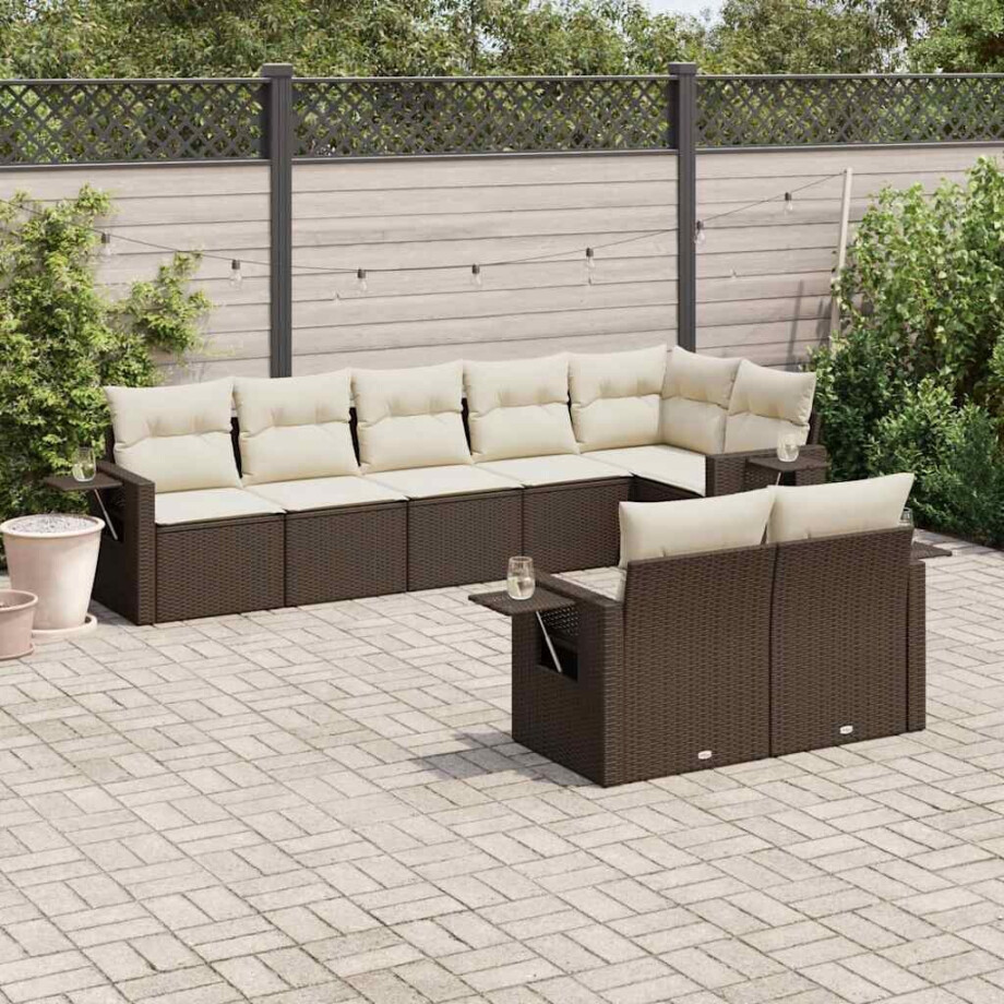 vidaXL 8-delige Loungeset met kussens poly rattan bruin afbeelding 1