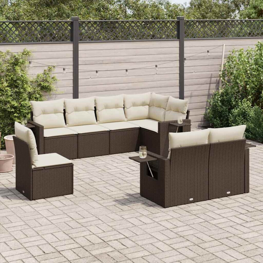 vidaXL 8-delige Loungeset met kussens poly rattan bruin afbeelding 1