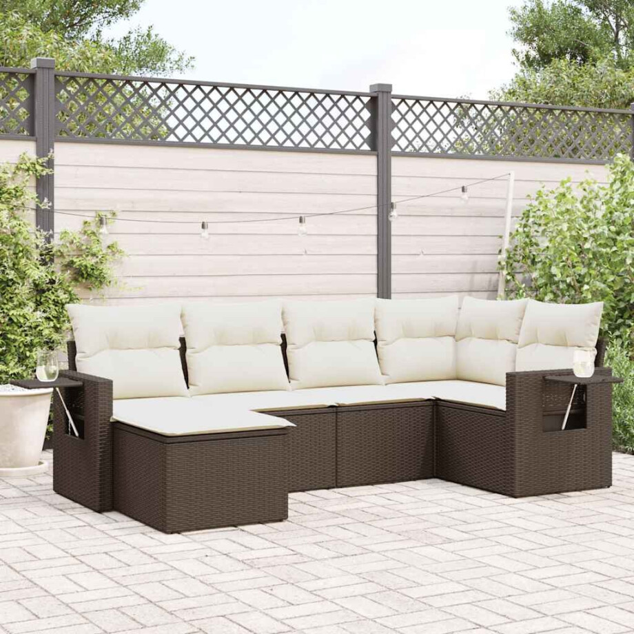 vidaXL 6-delige Loungeset met kussens poly rattan bruin vidaXL 6-delige Loungeset met kussens poly rattan bruin afbeelding 1