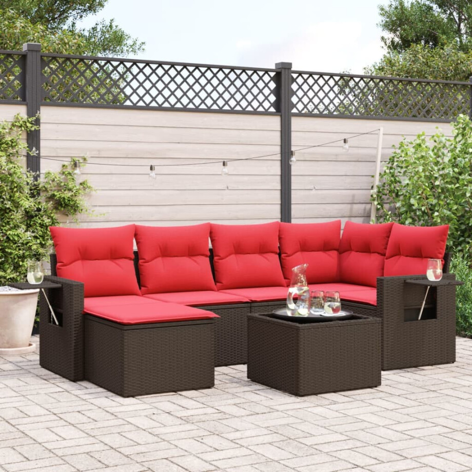 vidaXL 7-delige tuinbankset met kussens, bruin polyrotan vidaXL 7-delige tuinbankset met kussens, bruin polyrotan afbeelding 1