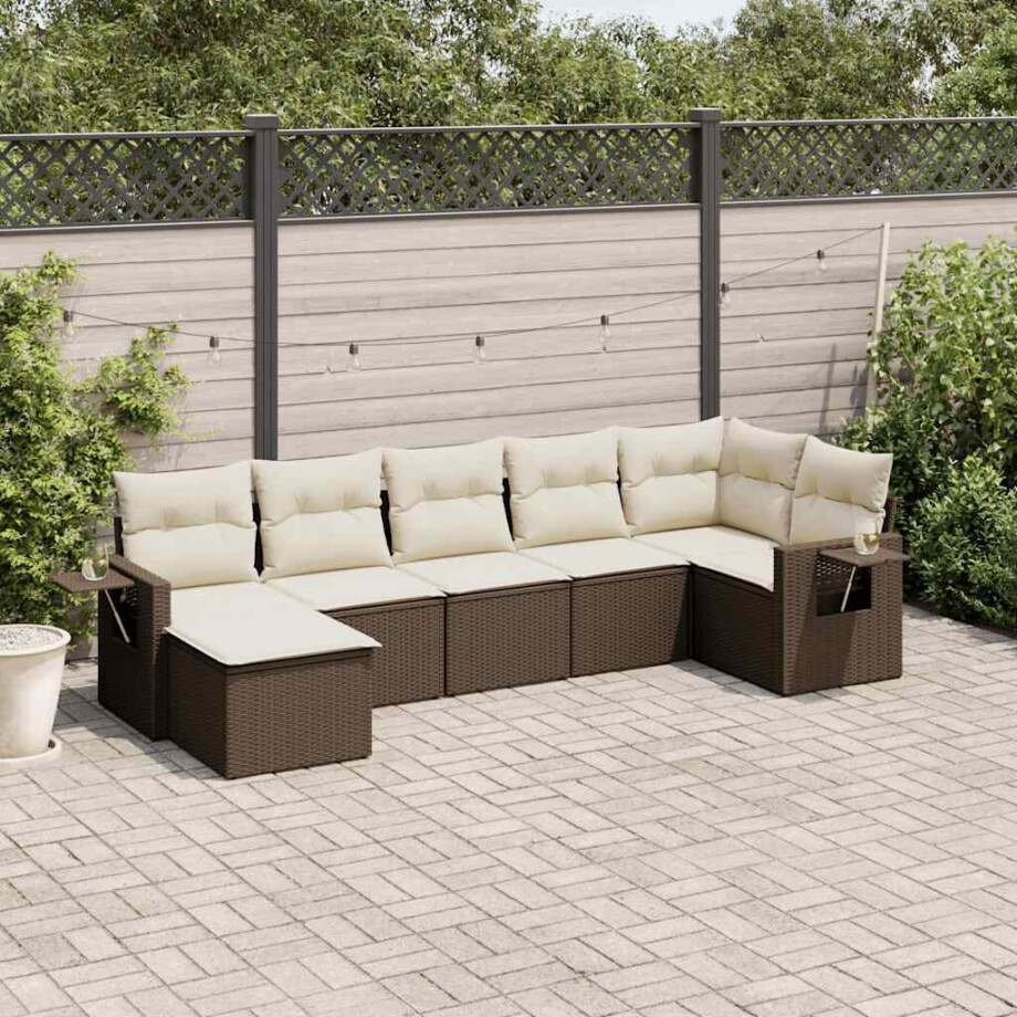 vidaXL 7-delige Loungeset met kussens poly rattan bruin afbeelding 1